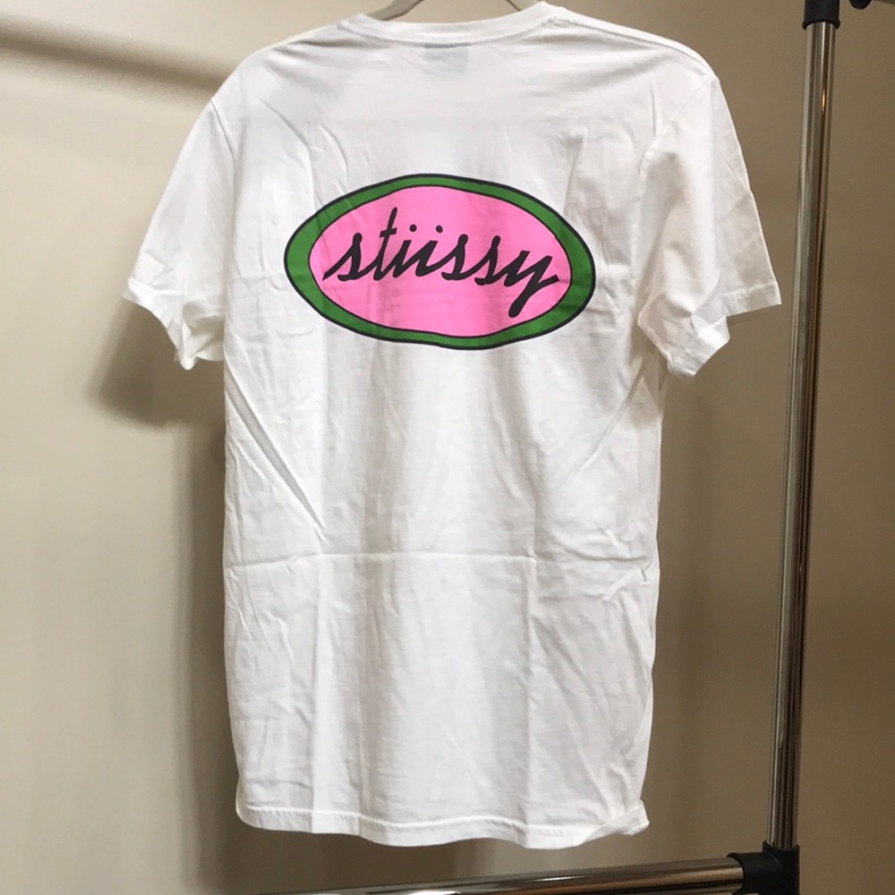 Stussy T -Shirt Multi Sizes off wht pk/gr Logo NWT - Picture 4 of 5